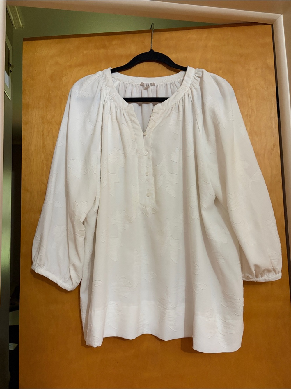Tribal White Peasant Tunic with Button Placket